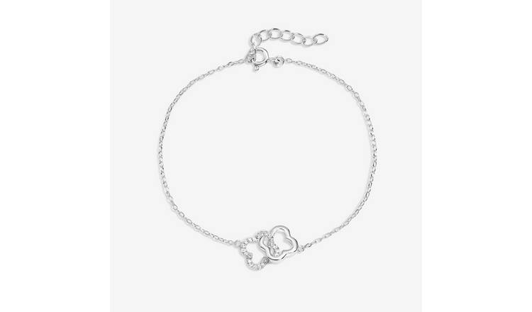 Simply Silver Sterling Silver Crystal Clover Bracelet