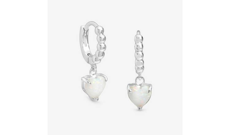 Simply Silver and Opal Heart Hoop Earrings