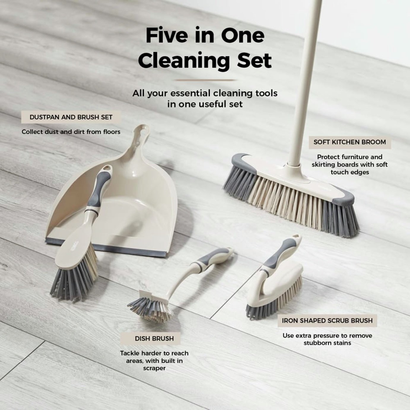 Buy Tower 5-in-1 Cleaning Set Latte | Dustpans, brushes and brooms