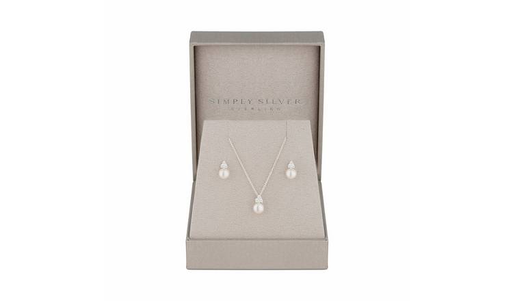 Simply Silver Pearl Pendant and Earring Set