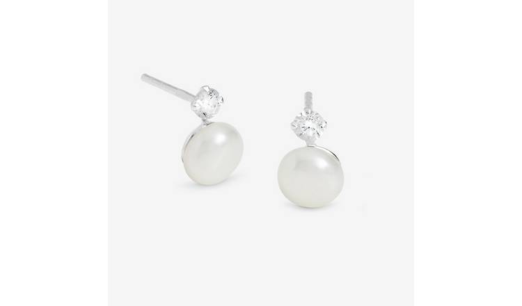 Simply Silver Pearl and Cubic Zirconia Stud Earrings