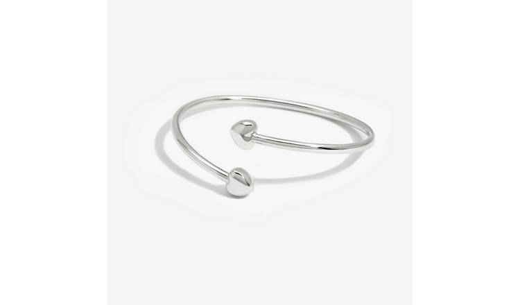 Simply Silver Polished Puff Heart Cuff Bracelet