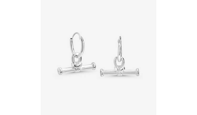 Simply Silver 925 Textured T Bar Hoop Earrings