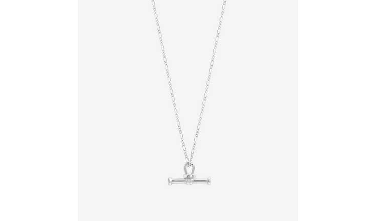 Simply Silver Textured T Bar Pendant Necklace