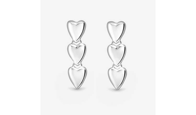 Simply Silver Triple Heart Drop Earrings
