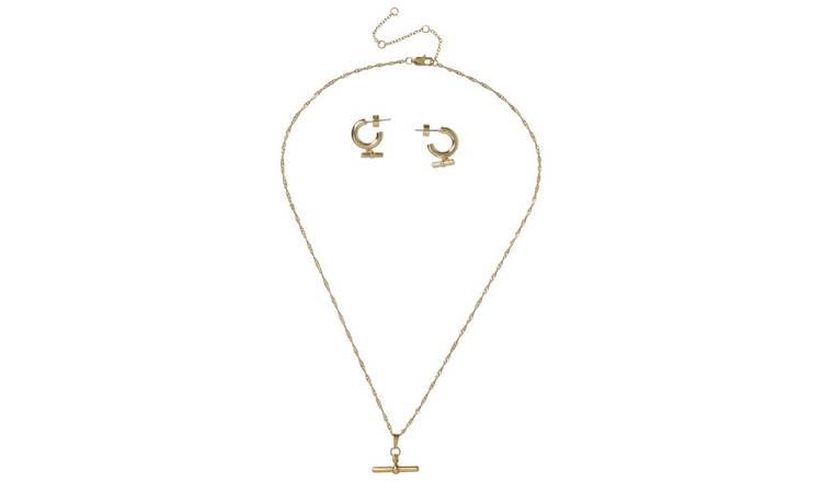Liars & Lovers Gold Tone T-Bar Earrings and Necklace Set
