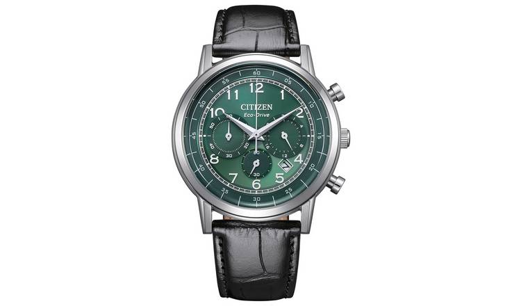 Citizen Men's Green Dial Leather Strap Watch
