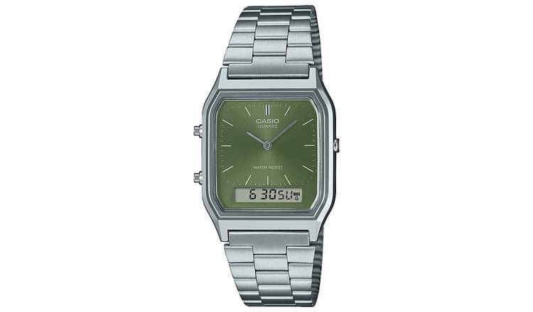 Casio Classic Green Dual Display Stainless Steel Watch