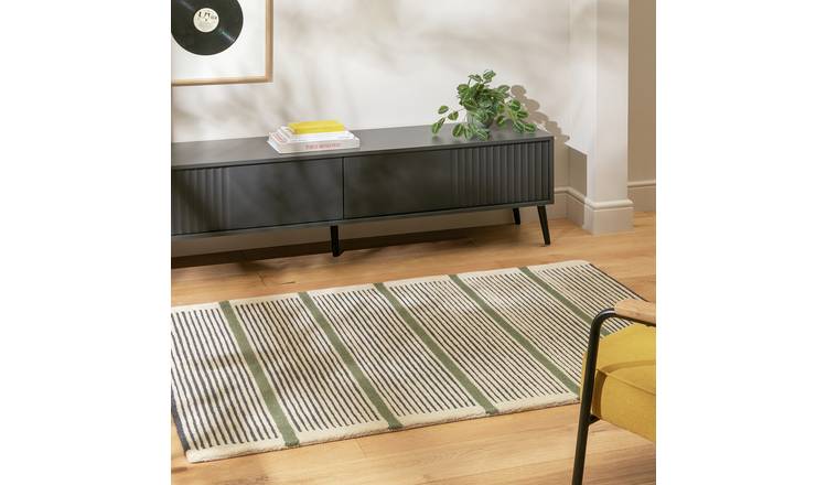 Habitat Industrial Stripe Green Cut Pile Rug - 170x120cm