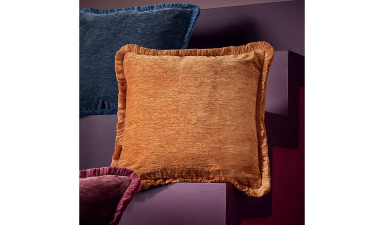 Habitat Fringed Chenille Cushion Orange - 43x43cm