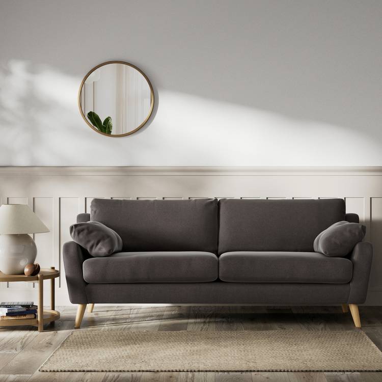 Habitat Lomond Velvet 4 Seater Sofa - Grey - Ash Leg 0