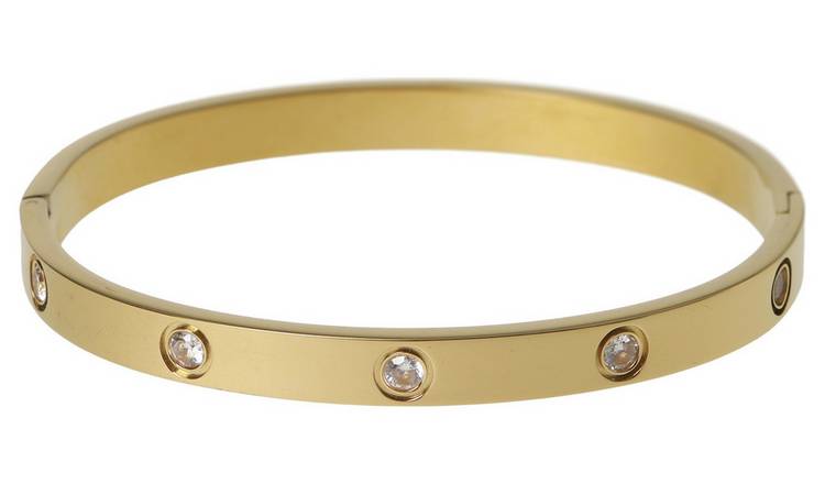 Liars & Lovers Gold Plated Crystal Inset Hinged Bangle