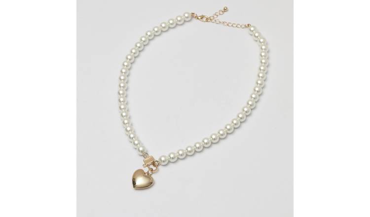 Lipsy Gold Pearl Heart Pendant Necklace 