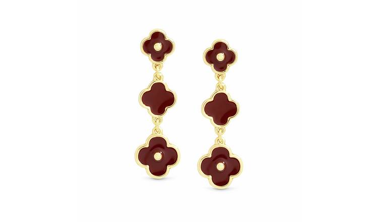 Lipsy Gold & Burgundy Clover Triple Drop Earrings 
