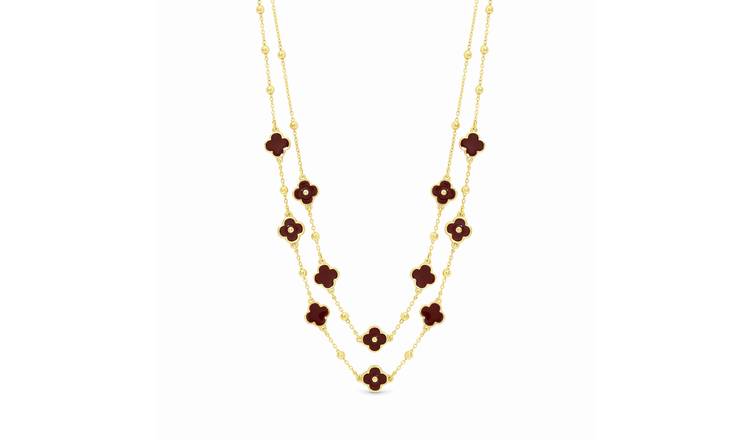 Lipsy Gold & Burgundy Clover Double Row Necklace
