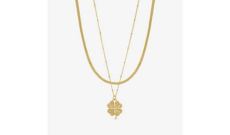 Lipsy Gold & Crystal Clover Double Row Pendant Necklace