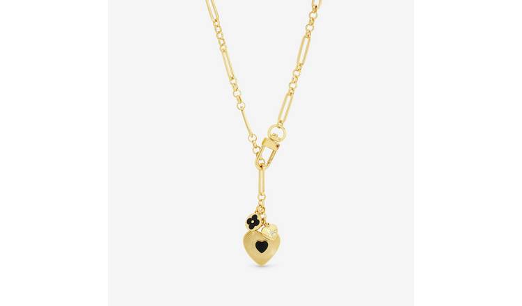 Lipsy Gold Tone & Jet Heart Charm Necklace 