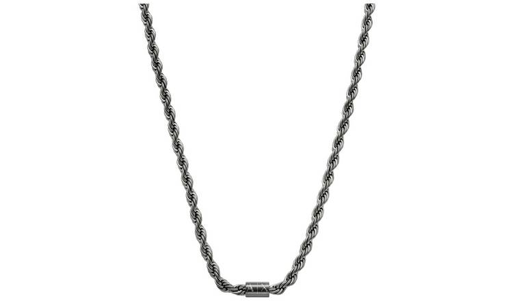 Armani Exchange Gunmetal Stainless Steel Chain Necklace