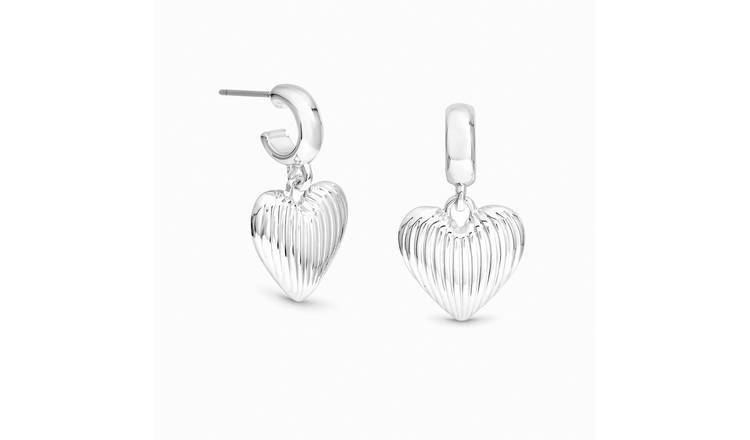 Lipsy Silver Plated Ridged Heart Huggie Hoop Earrings 