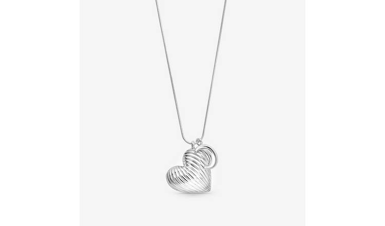 Lipsy Silver Ridged Heart & Moon Adjustable Pendant Necklace