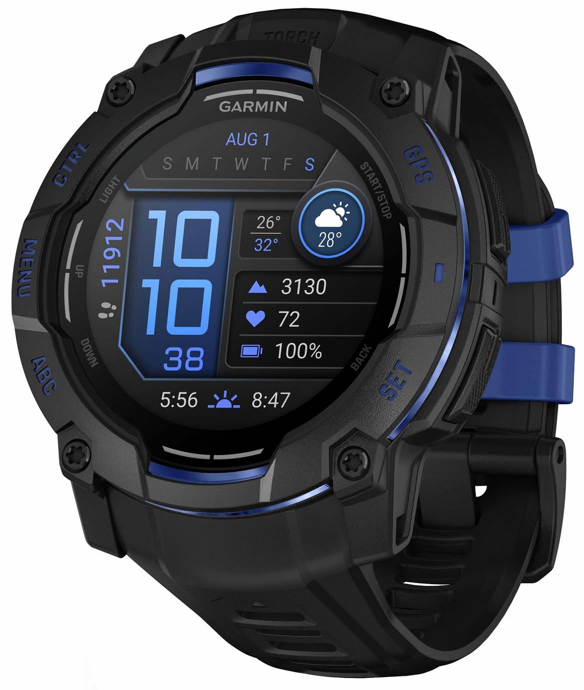 Garmin Instinct 3 50mm GPS Smart Watch - Black and Bolt Blue