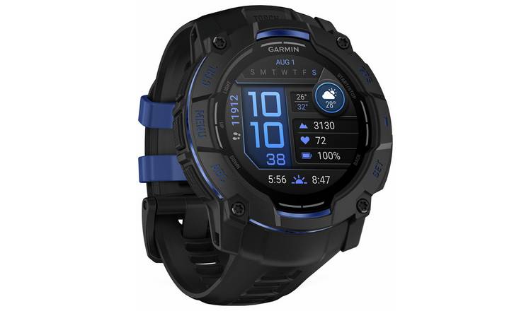 Garmin Instinct 3 50mm GPS Smart Watch - Black and Bolt Blue