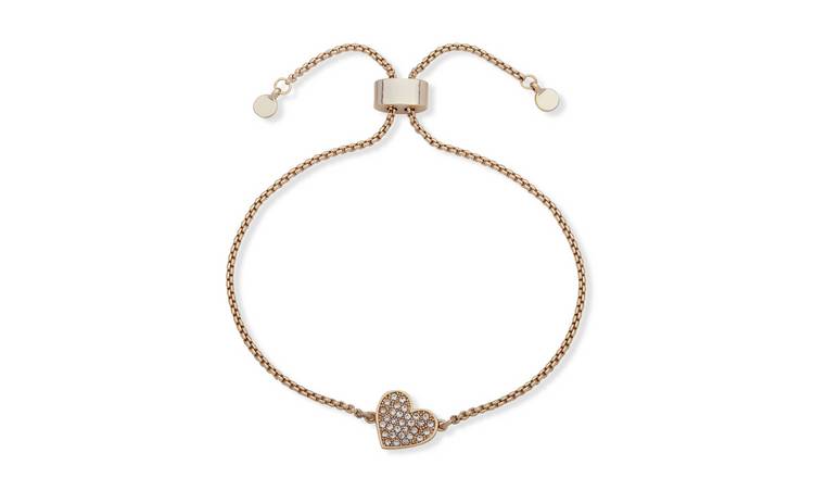 DKNY Gold Plated Pave Heart Slider Bracelet 