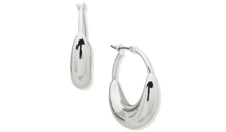 DKNY Silver Tone Puffy Hoop Earrings