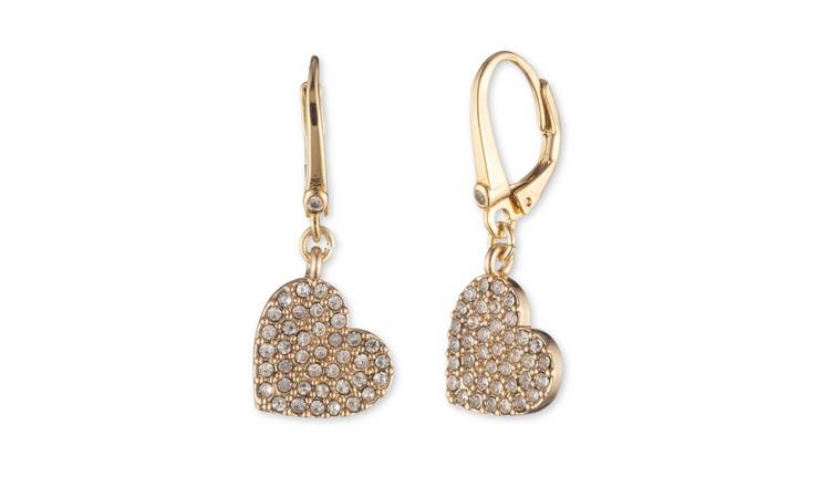 DKNY Yellow Gold Heart Cubic Zirconia Drop Earrings