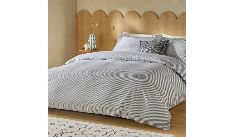 Habitat Cotton Oxford Edge Stripe Grey Bedding Set - Double