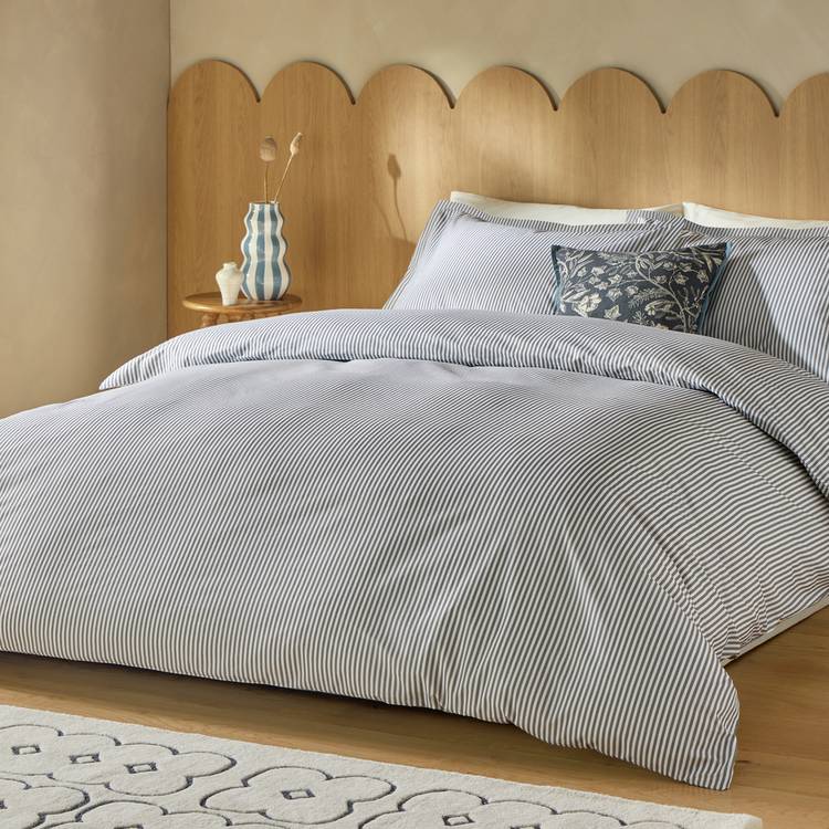 Habitat Cotton Oxford Edge Stripe Grey Bedding Set - Double 0