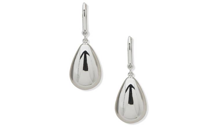 DKNY Silver Tone Puffy Teardrop Earrings