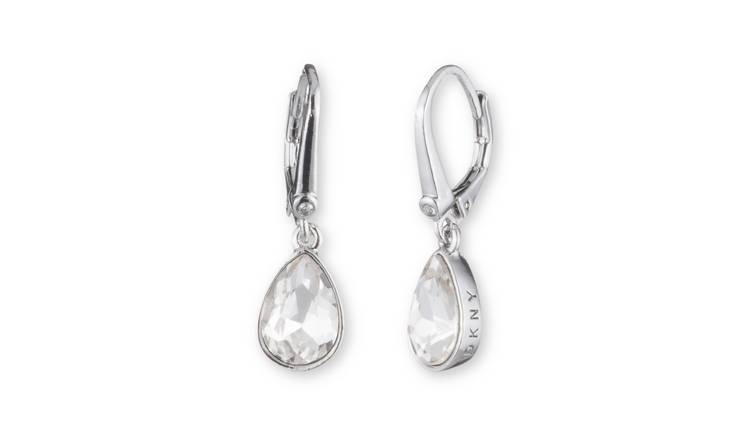 DKNY Silver Tone Pave Crystal Teardrop Earrings