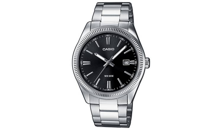 Casio Analogue Black Dial Stainless Steel Bracelet Watch