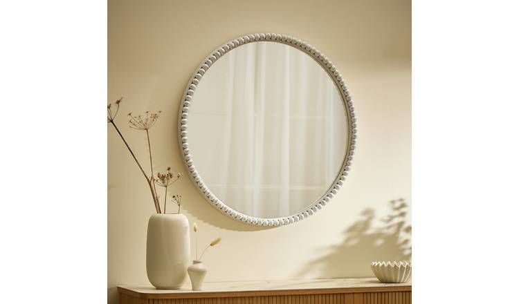 Argos Home Grey Beaded Wooden Round Wall Mirror - 76x76cm