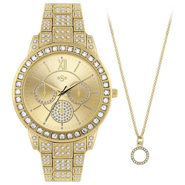 Spirit Ladies Gold Tone Bracelet Watch and Necklace Set 0