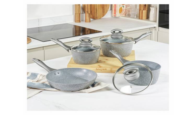 Salter Marblestone 4 Piece Aluminium Pan Set - Grey