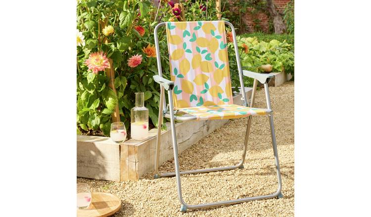 Argos Home Folding Metal Garden Chair - Lemon