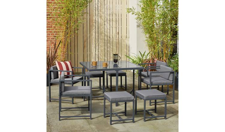 Argos Home 8 Seater Modern Space Saving Patio Set- Charcoal