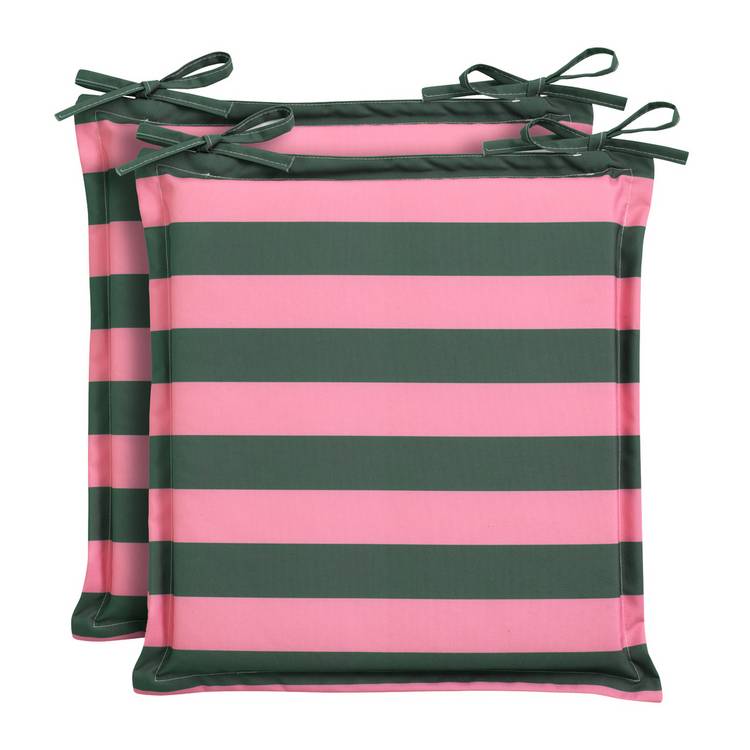 Habitat Stripe Outdoor Garden Cushion Seat - Pink and Green 0