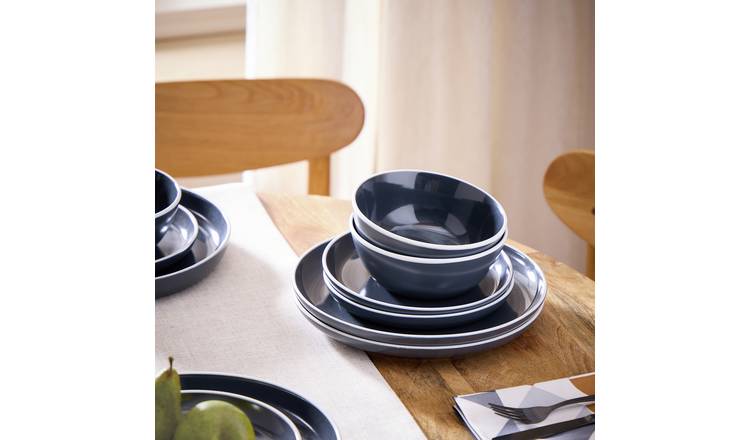 Argos Home White Rim 12 Piece Stoneware Dinner Set- Charcoal
