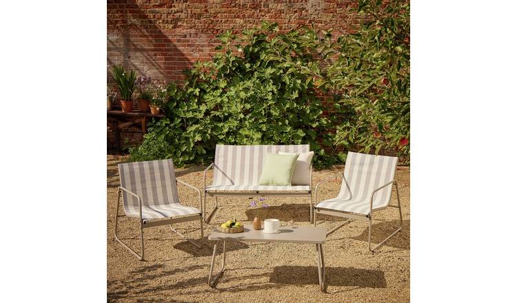 Habitat Stripe 4 Seater Metal Patio Set - Grey