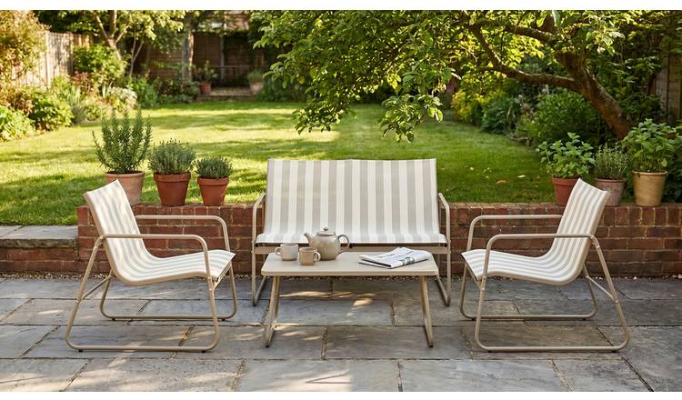 Habitat Stripe 4 Seater Metal Patio Set - Grey