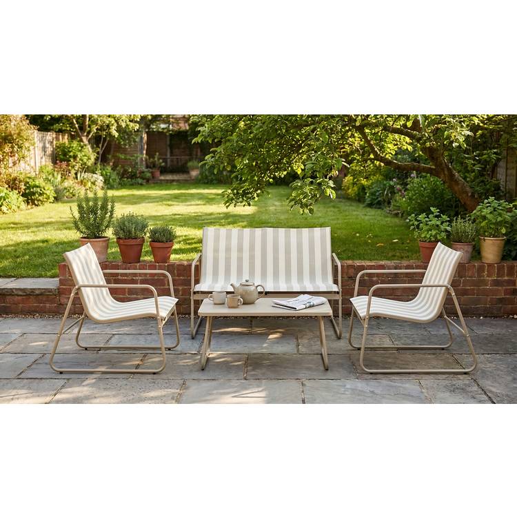 Habitat Stripe 4 Seater Metal Patio Set - Grey 0