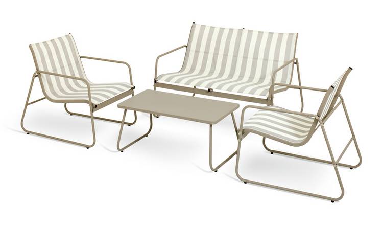 Habitat Stripe 4 Seater Metal Patio Set - Grey