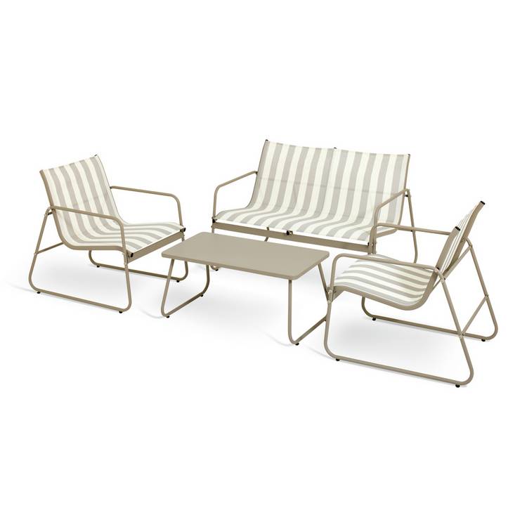 Habitat Stripe 4 Seater Metal Patio Set - Grey 0