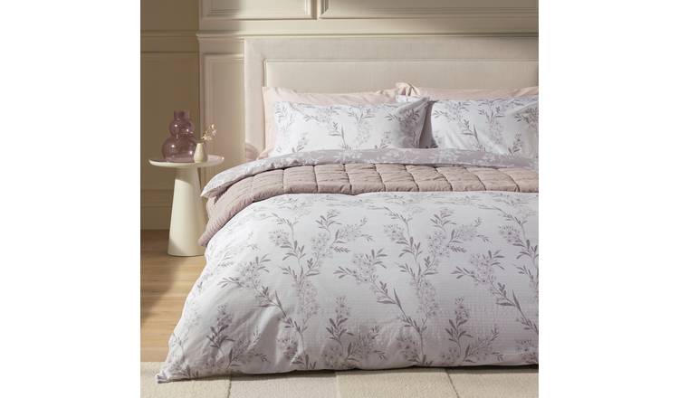 Argos Home Blossom Seersucker White Bedding Set - Double
