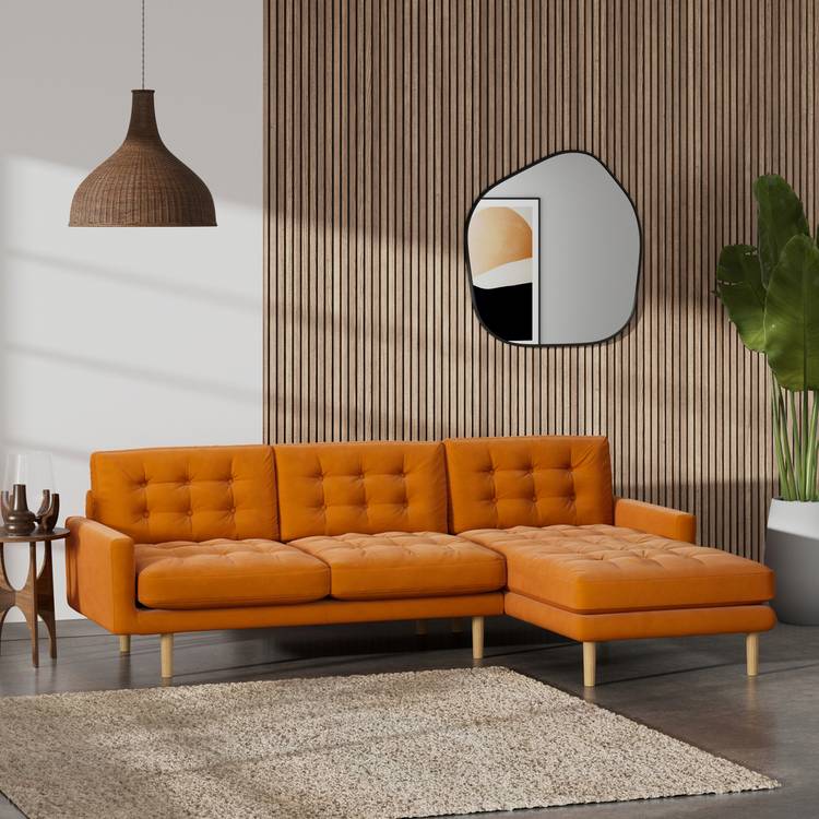 Habitat Fenner Right Hand Corner Sofa - Orange - Ash Leg 0