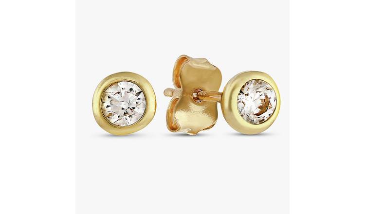 Revere 9ct Yellow Gold Solitaire Cubic Zirconia Earrings