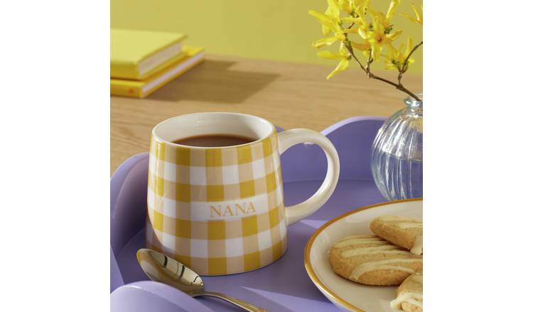 Argos Home Yellow Gingham Pattern Nana Ceramic Mug